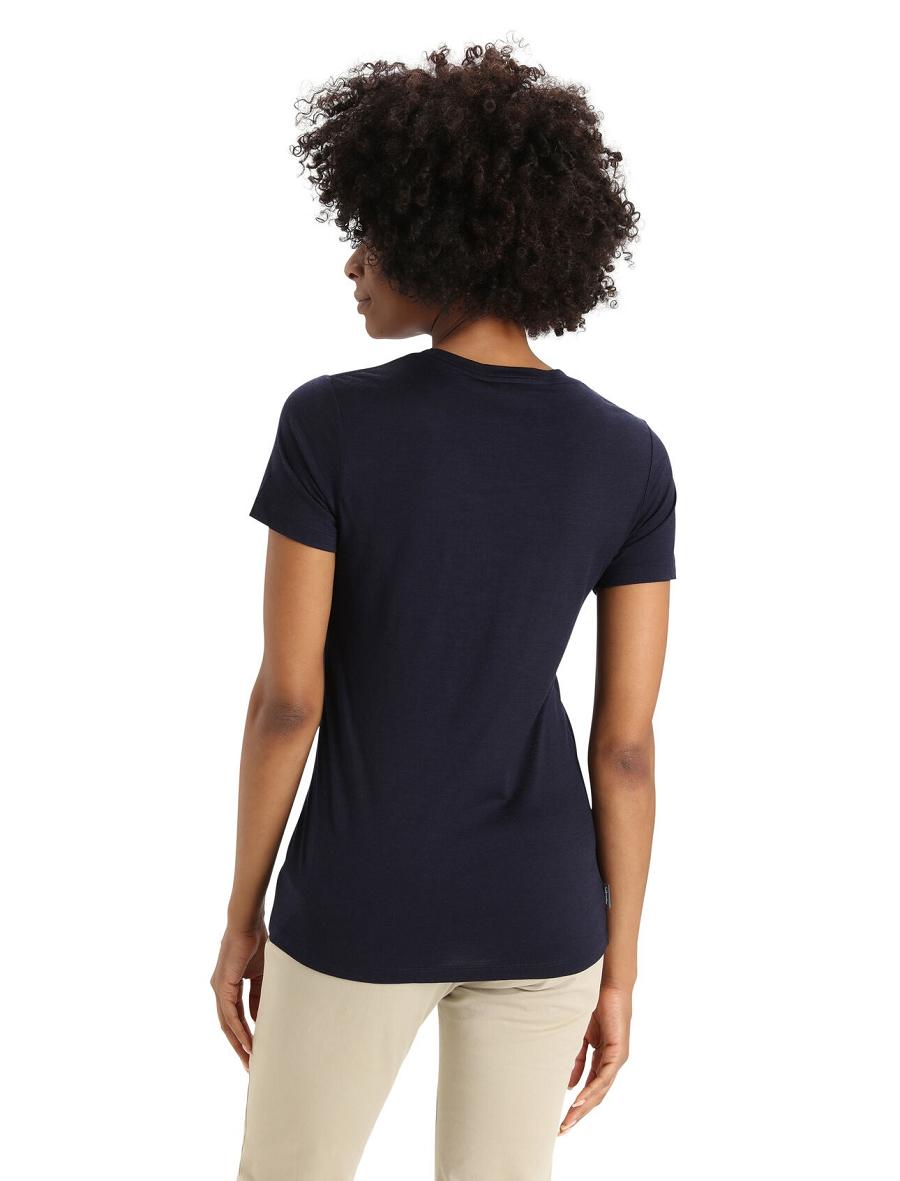 Midnight Navy Women's Icebreaker Merino Tech Lite II Short Sleeve Plastic Free T Shirts | USA 1600WNBY